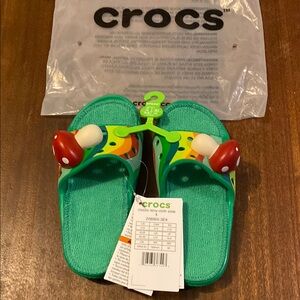 CROCS Green Slides with Fun Mushroom Accents